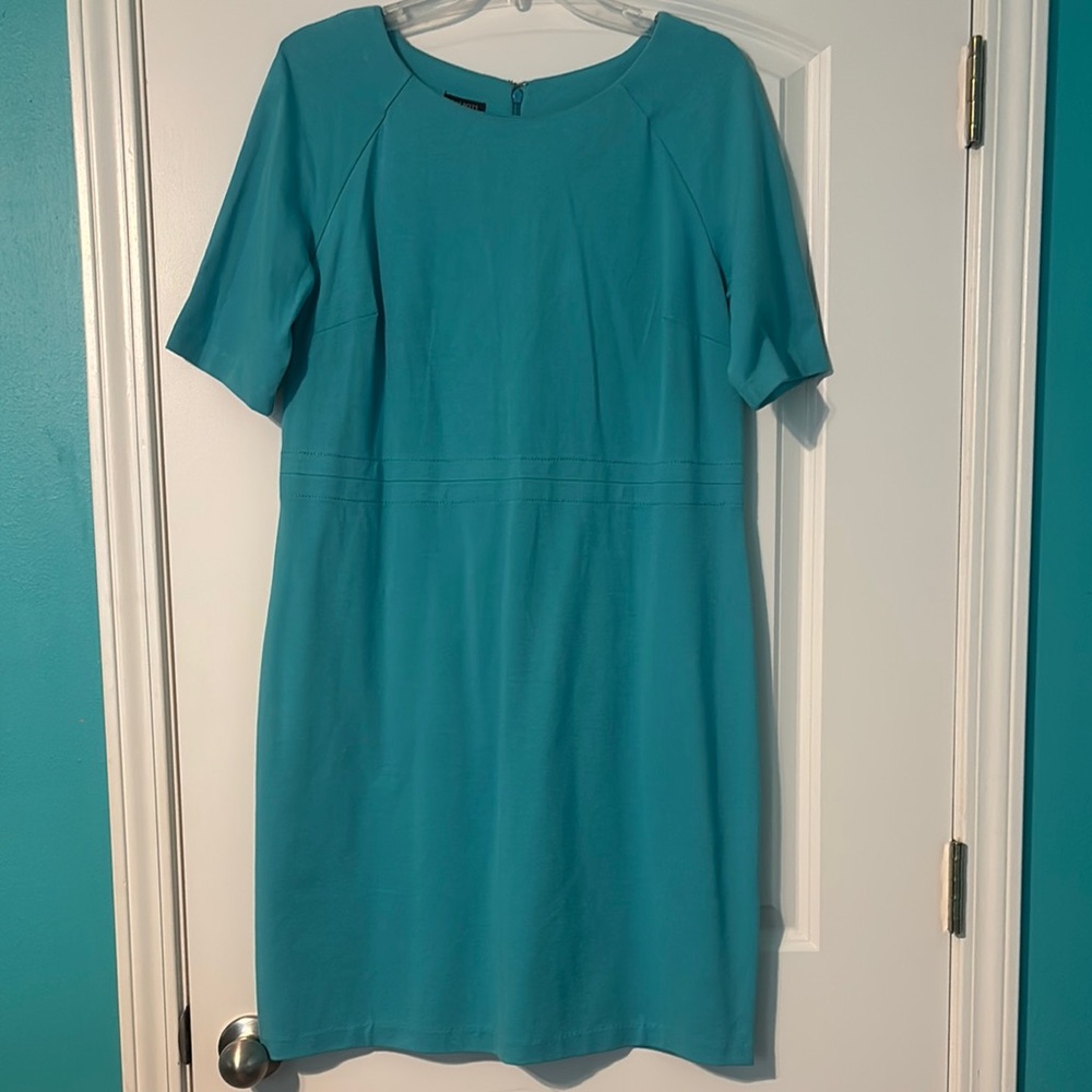 Talbots Blue Sheath Dress Crew Neck Short Sleeve